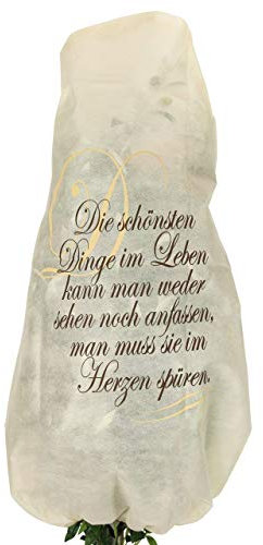 AFP Winterschutz Vlieshaube mit Spruch, beige, 90 x 110cm, 50g/qm Kübelpflanzensack Gartenvlies atmungsaktiv/Frostschutz Pflanzen/Gartendeko/Kordel / 2 Jutesäckchen gratis