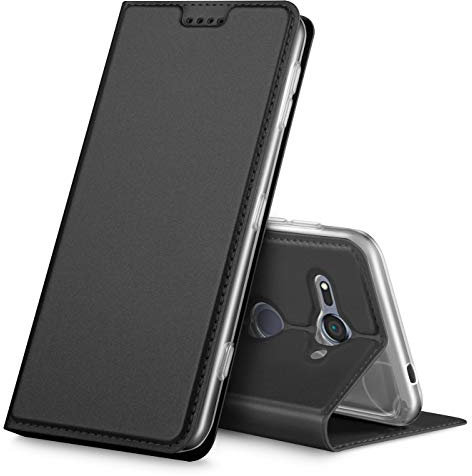 Verco Handyhülle für Xperia XZ2 Compact, Premium Handy Flip Cover für Sony Xperia XZ2 Compact Hülle [integr. Magnet] Book Case PU Leder Tasche, Schwarz