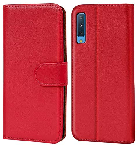 Verco Handyhülle für Galaxy A7 (2018) Hülle, Klapphülle fürSamsung Galaxy A7 Tasche PU Leder Flip Case Brieftasche - Rot