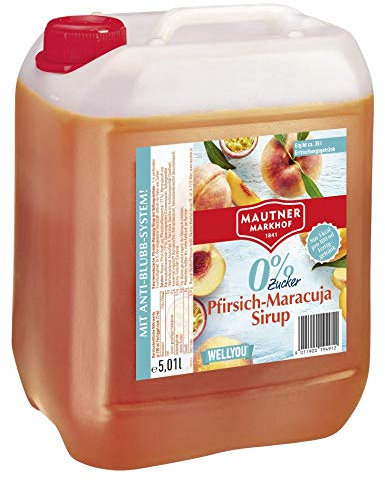 Mautner Markhof Sirup Pfirsich-Maracuja 0 % Zucker – 5 L Gastro-Flasche – zuckerfreier Sirup für Großküchen & Events