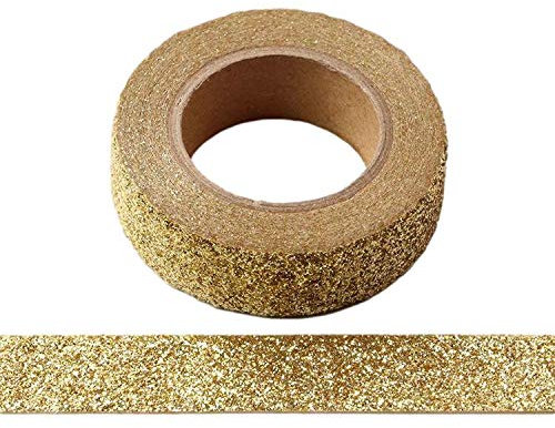 Syntego Glitter Washi Tape, Auto-adhésif pour travaux manuels décoratifs avec bordure adhésive à paillettes (Or, 15 mm x 5 mètres)