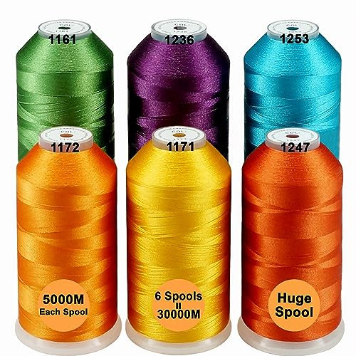 New brothread 6er Set Frucht&Garten Farben Polyester Maschinen Stickgarn Riesige Spule 5000M für alle Stickmaschine