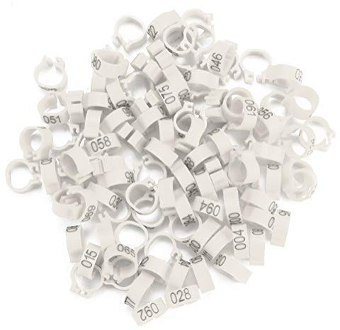 Tnfeeon 100PCS/Beutel 8MM Kunststoff-Taubenbänder Ringe, 001-100 nummerierte Kunststoff-Tauben-Vogelbeinbänder Ringe mit Nummer(Weiß)