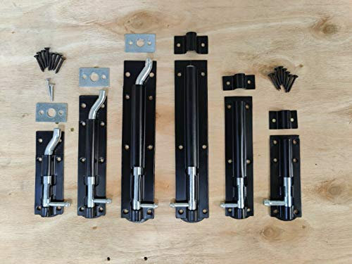 Loquet de Porte Droit pour Abri de Jardin, Fermeture Porte, Quincaillerie Noir - 10,2 cm - 15,2 cm - 20,3 cm (Boulon Droit de 152 mm)