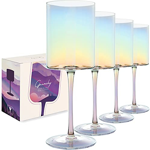 Gnimihz Lot de verres à vin irisés cylindriques tout usage de 113,4 à 473,6 g, ensemble de verres à vin en cristal dans un emballage cadeau, excellent cadeau pour mariage, anniversaire, Noël, 22,9 cm
