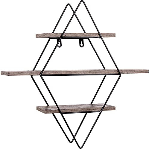 STILISTA Design Wandregal, 3 Ebenen, Farb- & Modellwahl, Karo Holz Dunkel