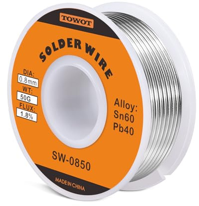 TOWOT Tin Lead Rosin Core Solder Wire for Electrical Soldering, Content 1.8% Solder Flux Sn60-Pb40 (0.8mm, 50g)