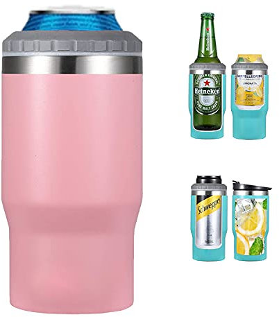 Gteller 4-in-1 Edelstahl-Dosen-/Flaschenisolator, 400 ml, Zwei-Wege-Deckel, SUS isolierter Dosenkühler, Bierflaschenhalter (Pink)