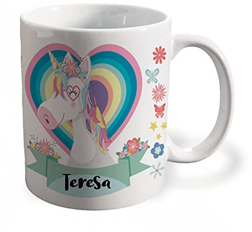 Bee Ingenious Taza unicornio personalizada con nombre.Regalos Niños y Niñas Personalizado.Tazas unicornio para niñas. (Turquesa)