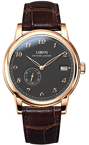 LOBINNI Herren-Armbanduhr, mechanisch, automatisch, wasserdicht, für Herren, modisch, luxuriös, Business-Uhren, Schwarzbraun, Automatikuhr, mechanisch