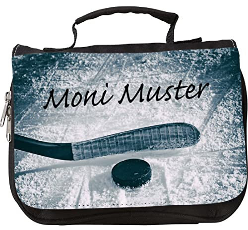 Manutextur Kulturbeutel mit Namen - personalisiert - Motiv Eishockey - viele Motive – Kulturbeutel - Größe 23x17x5 cm - persönliches Geschenk mit Wunsch-Motiv und Wunsch-Name