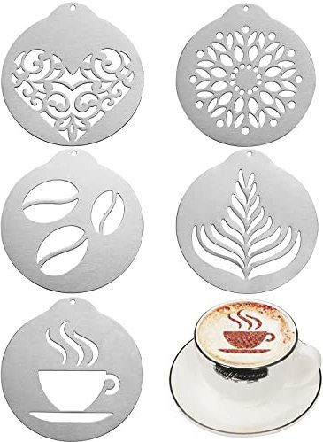 Panlom Christmas Coffee Stencils Stainless Steel Sprinkler Dusting Art Chocolate Cocoa Stencils Set Barista Accessories Gifts for Coffee Lovers (Daily Stencils-3)