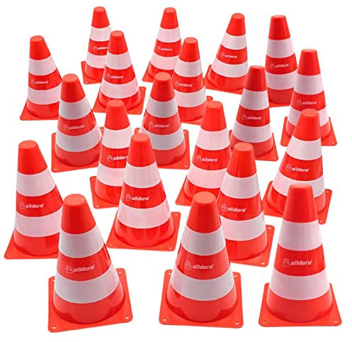 alldoro 60094 Pylonen 20er-Set für Kinder, Verkehrshütchen orange-weiß, 18 cm hoch, stapelbare Leitkegel für Slalom, Sport & Freizeit