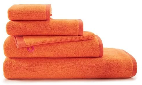 Bassetti GRANFOULARD Set spugna bagno New Shades doubleface Ospite + Asciugamano 100% Puro Cotone Jacquard, Arancio O2