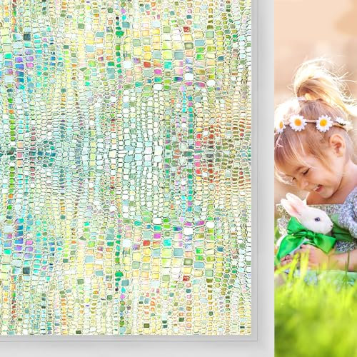 Windimiley Sichtschutzfolie für Fenster, Buntglas, Regenbogenfarben, haftend, für Zuhause, Badezimmer, UV-blockierend, 3D, dekorativer statischer Aufkleber, nicht klebende Vinyl-Türabdeckung (87,5 x