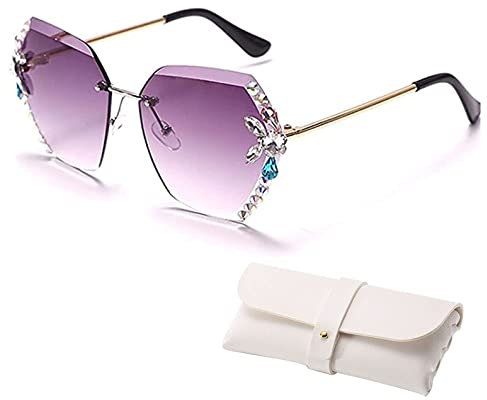 aIlyfirmo Gafas de sol de diamante sin montura para mujer 2022, gafas de sol de diamante degradado de gran tamaño, gafas de sol de cristal con protección UV (purple)