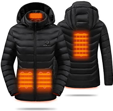 HEWINZE Heated jacket for women with battery pack-Waterproof Jacket with detachable hood-Warm puffer Jacket for Hiking, Skiing, Working Outdoors.