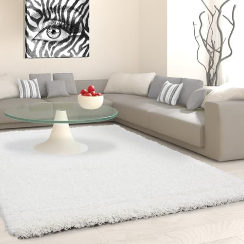 Muratap Teppich Wohnzimmer Weich - Basic Shaggy - Hochflor Teppich Wohnzimmerteppich, Schlafzimmerteppich Pflegeleicht und Fusselfrei - Oeko-TEX - Große: 240x340 cm - Farbe: Creme