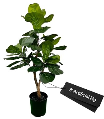 Künstlicher Feigenbaum, 91 cm, künstliche Pflanze, handgefertigt von Cypress & Alabaster mit Echtholzstämmen