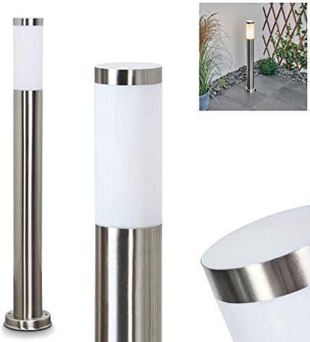 HOFSTEIN Außenwegeleuchte Sessa, moderne Sockelleuchte aus Metall/Kunststoff in Nickel-matt/Weiß, Wegeleuchte 80 cm, Gartenlampe m. E27, ohne Leuchtmittel, Gartenbeleuchtung IP44