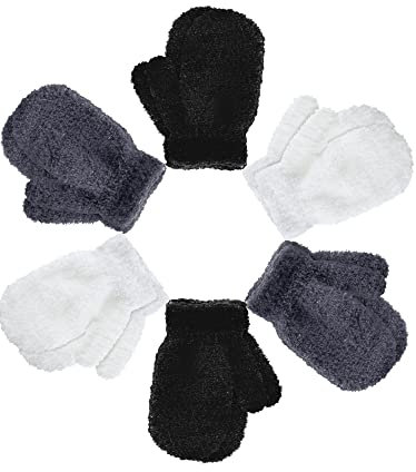 Geyoga 6 Paar Strecken Vollfinger Strick Fäustlinge Baby Fäustlinge Kinder Handschuhe für Jungen Mädchen (Einfache Farbe, S)