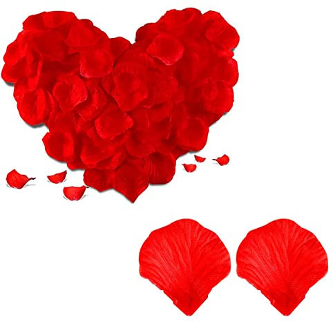 Jagowa 1000PCS Red Rose Petals Artificial Fake Rose Flowers for Romantic Night Wedding Party Valentine's Decoration (Red)
