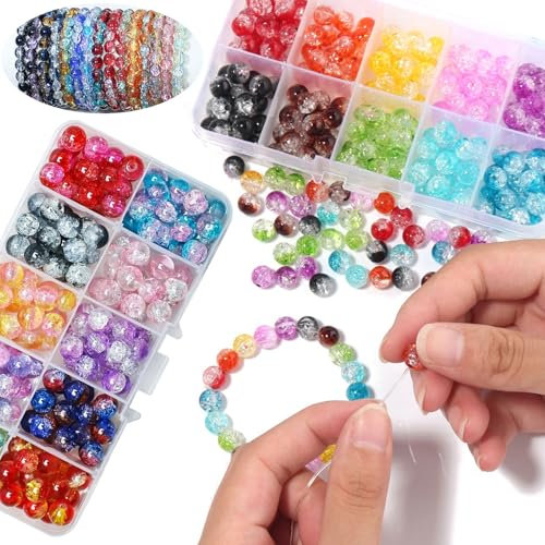 Packung mit 200 bunten Bastel-Glasperlen, 8 mm bunte Loch-Bastelperlen, runde gebrochene Glasperlen, bunte Armband-Bastelperlen für die Herstellung von Schmuck, Armbändern, DIY-Bastelarbeiten