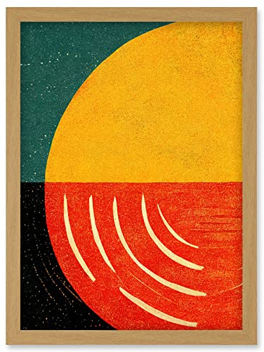 Wee Blue Coo Simple Bold Abstract Modern Painting Teal Mustard Coral Black Artwork Framed Wall Art Print A4