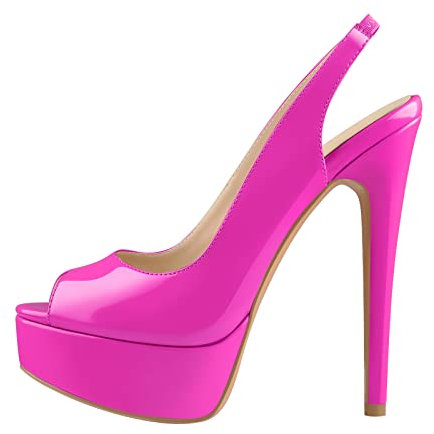 Only maker Damen Plateau Sandaletten Peeptoe Slingback High Heels Lack Sandalen mit Stiletto Absatz Pink 45 EU