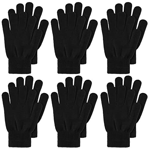 Boyiee 6 Paar Strickhandschuhe Erwachsene Vollfinger Handschuhe für Unisex Damen (Schwarz, M)