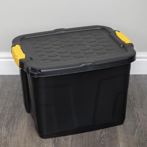 Samuel ALEXANDER 42L Heavy Duty Storage Tub Sturdy, Lockable, Stackable and Nestable Design Storage Chest with Clips in Black