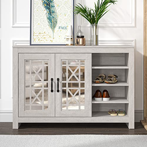 Galano Isadora 16-Pair Shoe Cabinet – Modern Shoe Storage Unit with 2 Doors & Adjustable Shelves – Freestanding Organiser for Entryway, Home or Office – Dusty Grey Oak
