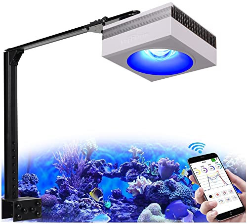 PopBloom RL90 WiFi Led Aquarium Beleuchtung 100W, Smart-APP Control Meerwasser Aquarium led volles Spectrum Lampe mit Timer für Reef Coral SPS/LPS Fischaquarium (1 Lampe mit Montagearm-Kit)