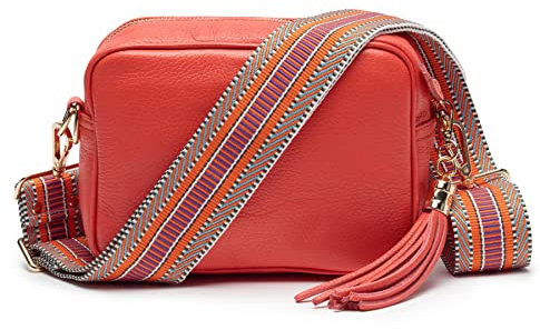 Ledertasche Echtleder in Coral mit abnehmbaren Lederriemen und zusätlichem Tragegurt zum Umhängen, 20 x 15 x 7 cm