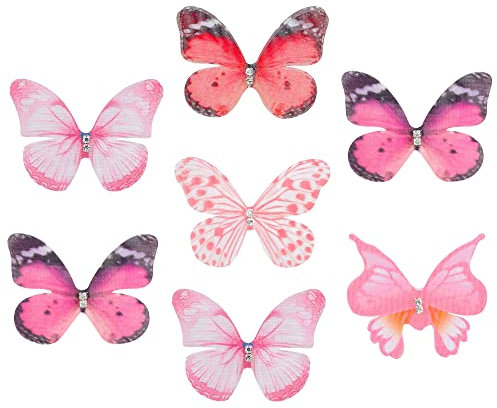 Gyufise 30Pcs 3D Butterfly Cupcake Toppers with Crystal Double Layers Deep Pink Arts Butterfly Bridal Shower Cake Decorations for Wedding Fairy Birthday Baby Shower Party Supplies Mixed Styles
