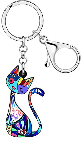BAMAY Porte Clé Chat Acrylique Porte Clé Voiture Anneaux Bijoux Animaux Cadeaux pour Amoureux des Chats Femme Fille Chaton Charms (Bleu 097)
