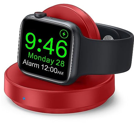 Wireless Charging Station for Apple Watch 8/Ultra Fast Charger Dock Stand Magnetic iWatch Charging Holder Portable Mini Travel Charger for iWatch Series 10/9/8/7/6/5/3/2/SE (T1 Red)