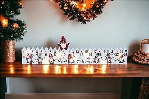 Xmas Haus Festive Natural Reusable Sustainable Wood Light Up LED Christmas Advent Calendar Battery Operated With Santa Marker For Kids, Adults, Winter Landscape