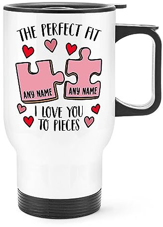 Tazza da viaggio personalizzata con manico, motivo: puzzle