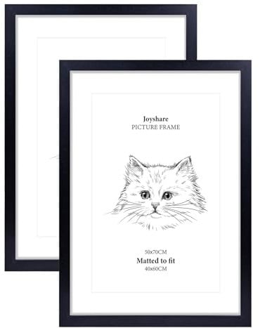 Joyshare 2er 50x70 cm Groß Bilderrahmen mit Passepartout Schwarz 2 Stück