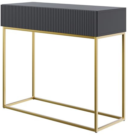 Selsey Konsolentisch Mit Schublade Beistelltisch 90 cm Eingangstisch Konsole Schminktisch Veldio Schwarz Goldene Beine