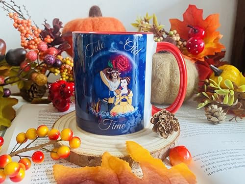 Taza de cerámica estampada con diseños Películas, literatura y películas -325 ml- Interior a color. Ideal como regalo microondas lavavajillas (BELLA Y BESTIA DISNEY)