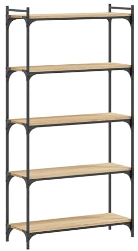vidaXL Bücherregal, Bücherschrank mit 5 Böden, Regal mit verstellbaren Beinen, Standregal Aktenregal Büroregal, Sonoma-Eiche Holzwerkstoff