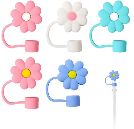5 Piece Straw Covers, Flower Silicone Straw Caps, Cup Straw Covers, Reusable Straw Covers, Silicone Straw Topper, Stanley Cup Accessories, Stanley Straw Cup Lids