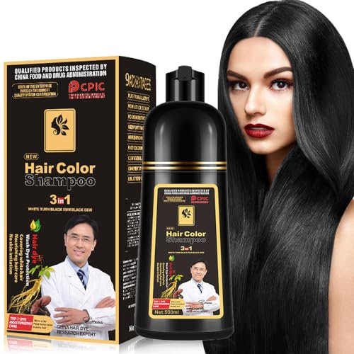 Schwarze Haare färben, Haare färben Shampoo für Männer und Frauen, Haarfarbe Shampoo für graue Haare Abdeckung, Shampoo Para Canas, Haare färben Shampoo 3 in 1, 16.9 Fl Oz (Natural Black)