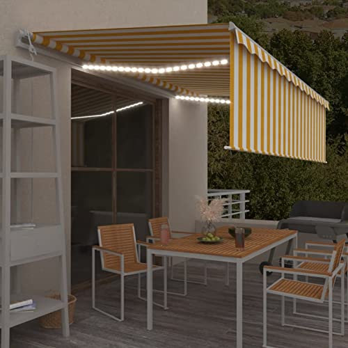 Tidyard Markise Automatisch mit Rollo LED Windsensor 5x3m Gelb & Weiß