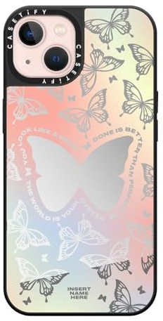 CASETiFY Mirror iPhone 13 Case [Reflective / 4.9ft Drop Protection/Compatible with Magsafe] - You Give Me Butterflies - Silver On Black