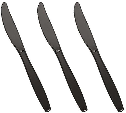 100 x Tithe Plastic Cutlery Set Reusable Black Knives Perfect for Party Tableware Picnic Weddings Camping Birthday Parties by Tezraftaar