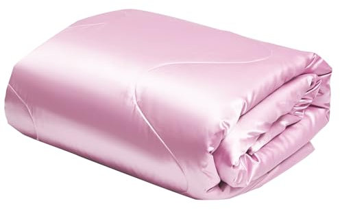 YASMENG Satin Bettdecke 135x200 Rosa Sommerdecke 200 GSM Seidige Seide Leicht Weich Deluxe Glatt Glänzend Steppdecke für Sommer Mit 80x80 cm Kissenbezug