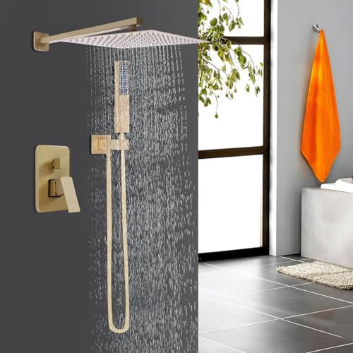 Sistema de ducha de lluvia empotrada, cabezal de ducha de lluvia con termostato, rango de temperatura 0-75 ℃, juego de grifo de ducha de 2,5 GPM, caudal de 2,5 gpm, tubo de agua de 1,5 m